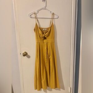Hello Molly Mustard yellow Tie-Front Boho Cotton Midi Dress size small